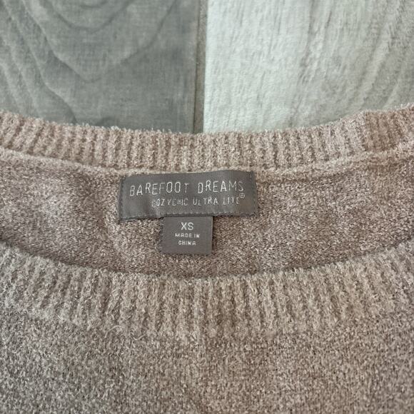 Barefoot Dreams CozyChic Lite Round Neck Sweater Size XS Brown Ribbed Soft - Picture 2 of 8